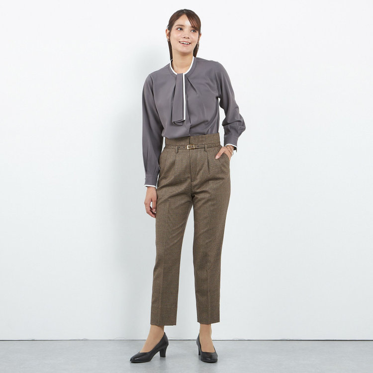 シルバーライン 【SL/長袖】ボウタイ取り外し2WAYプルオーバー/グレー＋ホワイト/「ウォッシャブル」「ストレッチ」「防シワ」「UV加工」「静電気防止」 グレー濃色