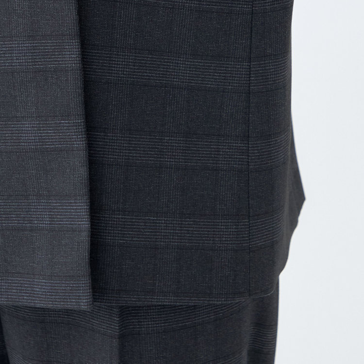 シルバーライン 【SL】【秋冬】4釦1掛ダブル パンツスーツ/ネイビー×チェック/ウォッシャブル/※パンツ裾上げ済仕様 紺中間