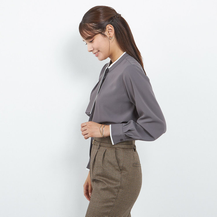 シルバーライン 【SL/長袖】ボウタイ取り外し2WAYプルオーバー/グレー＋ホワイト/「ウォッシャブル」「ストレッチ」「防シワ」「UV加工」「静電気防止」 グレー濃色