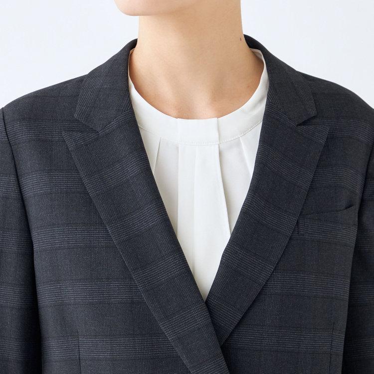 シルバーライン 【SL】【秋冬】4釦1掛ダブル パンツスーツ/ネイビー×チェック/ウォッシャブル/※パンツ裾上げ済仕様 紺中間