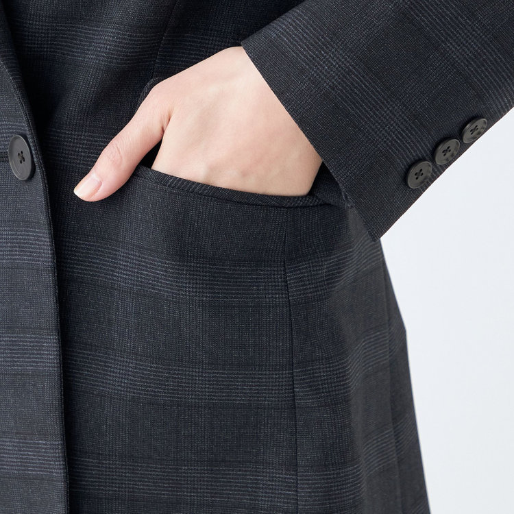 シルバーライン 【SL】【秋冬】4釦1掛ダブル パンツスーツ/ネイビー×チェック/ウォッシャブル/※パンツ裾上げ済仕様 紺中間