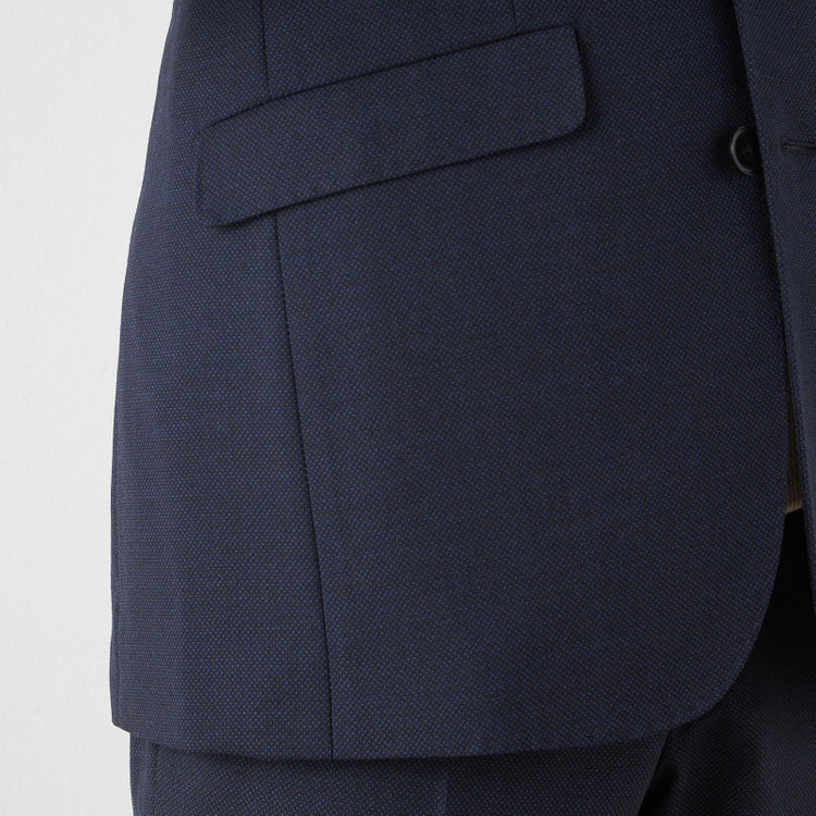 ブラックライン 【SLIM TAPERED_2】【秋冬】2釦シングルスーツ 0タック/ネイビー×バーズアイ/ウエストシャーリング/4S SUSTAINABILITY&ECOLOGY FABRIC/※パンツ裾上げ済仕様 紺中間