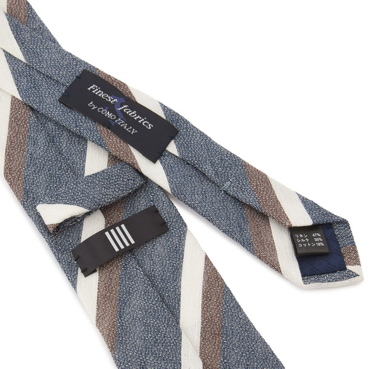 ブラックライン 【BLACK LINE】リネンシルクコットンストライプネクタイ 7.5cm幅/ネイビー×ブラウン×ホワイト/Finest fabrics by COMO ITALY その他