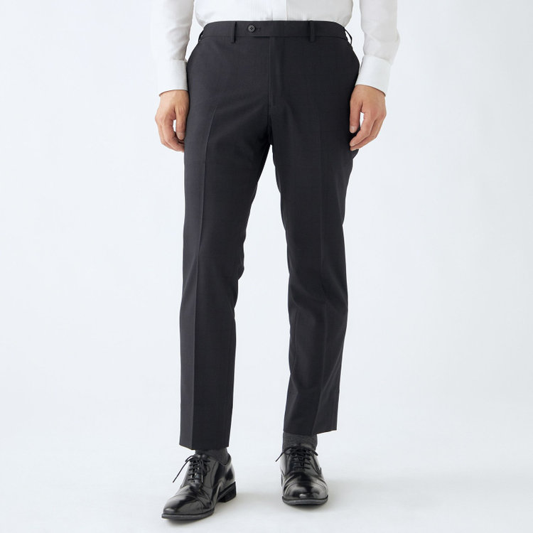 ブラックライン 【SLIM TAPERED】【春夏】0タックテーパードパンツ/ブラック×ウィンドペン/ウエストシャーリング/ウォッシャブル/4S/※裾上げ済仕様 黒
