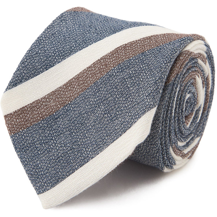 ブラックライン 【BLACK LINE】リネンシルクコットンストライプネクタイ 7.5cm幅/ネイビー×ブラウン×ホワイト/Finest fabrics by COMO ITALY その他