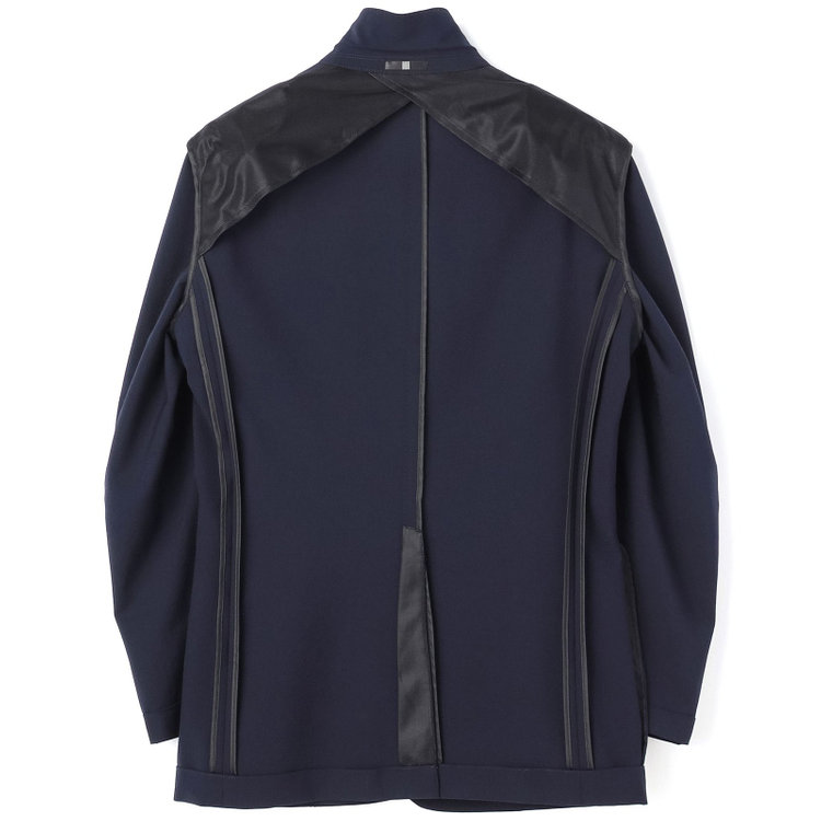 ソノタ 【BLACK LINE】【春夏】2釦シングルジャケット/ネイビー×シアサッカー/NEW ZEALAND WOOL MIX Super100’s 紺中間