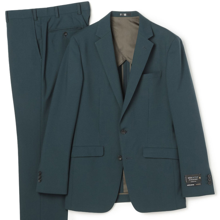 ブラックライン 【発送在庫あり】【SLIM TAPERED_2】【春夏】2釦シングルスーツ 0タック/グリーン×ソリッド/ウエストムーブ/REDA ACTIVE/NEW ZEALAND WOOL MERINO/SHOWER CLEAN/※裾上げ必要 緑濃色