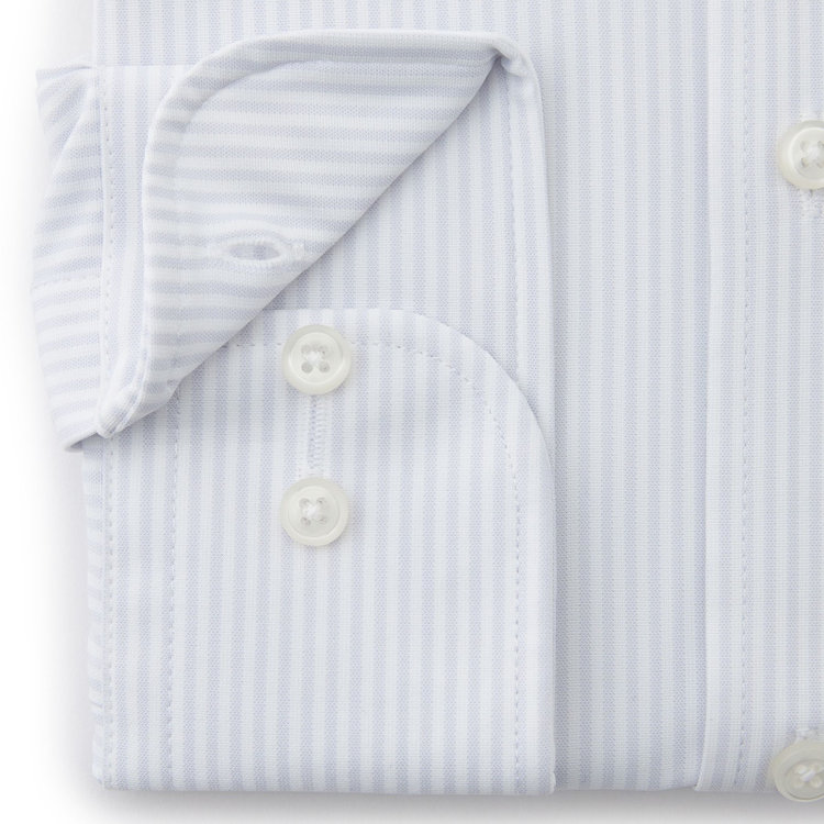 SUIT SELECT　アウトレット 【WEB限定/OUTLET/汚れ・キズ等有】【BLACK LINE】ボタンダウンワイシャツ/グレー＆ホワイト×ストライプ/「4S」スーパーノンアイロン・ストレッチ グレー淡色