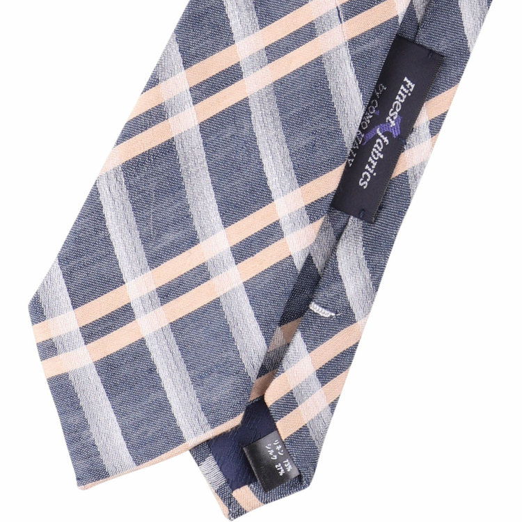 ブラックライン 【発送在庫あり】【BL】リネンシルクチェックネクタイ 7.5cm幅/ネイビー×サンドブラウン×ホワイト/Finest fabrics by COMO ITALY ネイビー系(紺)