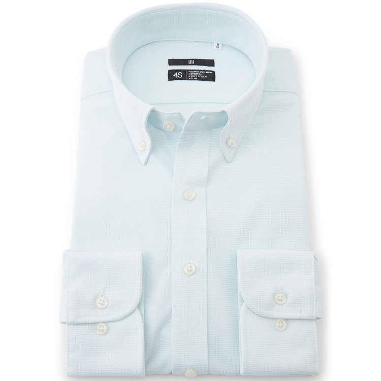 ブラックライン 【発送在庫あり】【BLACK LINE】ボタンダウンワイシャツ/ミントグリーン×ドビー/「4S」スーパーノンアイロン・ストレッチ 緑淡色