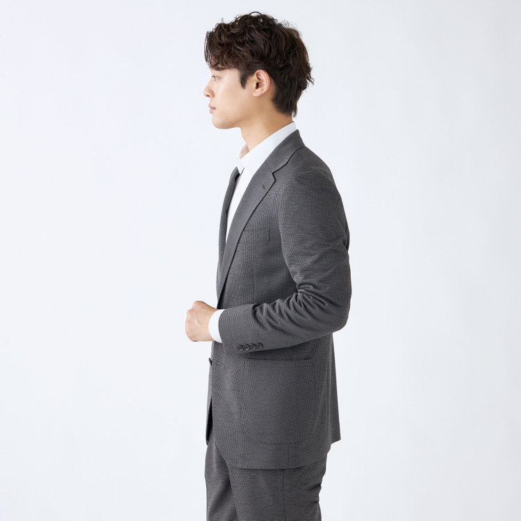 シルバーライン 【CLASSICO TAPERED】【春夏】2釦シングルジャケット/グレー&ブラック×ハウンドトゥース/パッチポケット/4S SUSTAINABILITY&ECOLOGY FABRIC グレー濃色