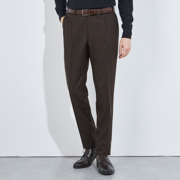 シルバーライン CLASSICO TAPERED】【秋冬】ウール 1タックテーパードパンツ/ブラウン/ウエストムーブ/※裾直し必要 茶濃色