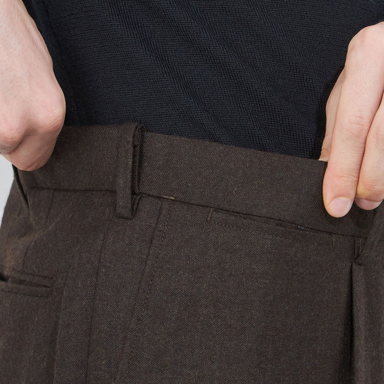 シルバーライン CLASSICO TAPERED】【秋冬】ウール 1タックテーパードパンツ/ブラウン/ウエストムーブ/※裾直し必要 茶濃色
