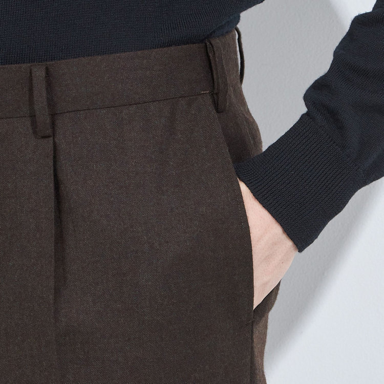 シルバーライン CLASSICO TAPERED】【秋冬】ウール 1タックテーパードパンツ/ブラウン/ウエストムーブ/※裾直し必要 茶濃色
