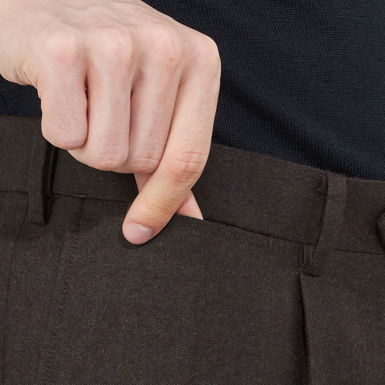 シルバーライン CLASSICO TAPERED】【秋冬】ウール 1タックテーパードパンツ/ブラウン/ウエストムーブ/※裾直し必要 茶濃色