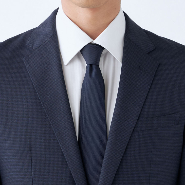 ブラックライン 【SLIM TAPERED_2】【秋冬】2釦シングルスーツ 0タック/ネイビー＆ブラック×ハウンドトゥース/ウエストシャーリング/4S SUSTAINABILITY&ECOLOGY FABRIC/※パンツ裾上げ済仕様 紺中間