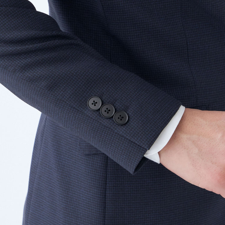ブラックライン 【SLIM TAPERED_2】【秋冬】2釦シングルスーツ 0タック/ネイビー＆ブラック×ハウンドトゥース/ウエストシャーリング/4S SUSTAINABILITY&ECOLOGY FABRIC/※パンツ裾上げ済仕様 紺中間