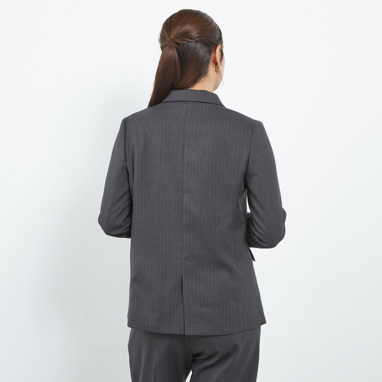 シルバーライン 【SILVER LINE】【年間】1釦シングルパンツスーツ/グレー×ストライプ/ウエストシャーリング/ウォッシャブル/※パンツ裾上げ済仕様 グレー中間