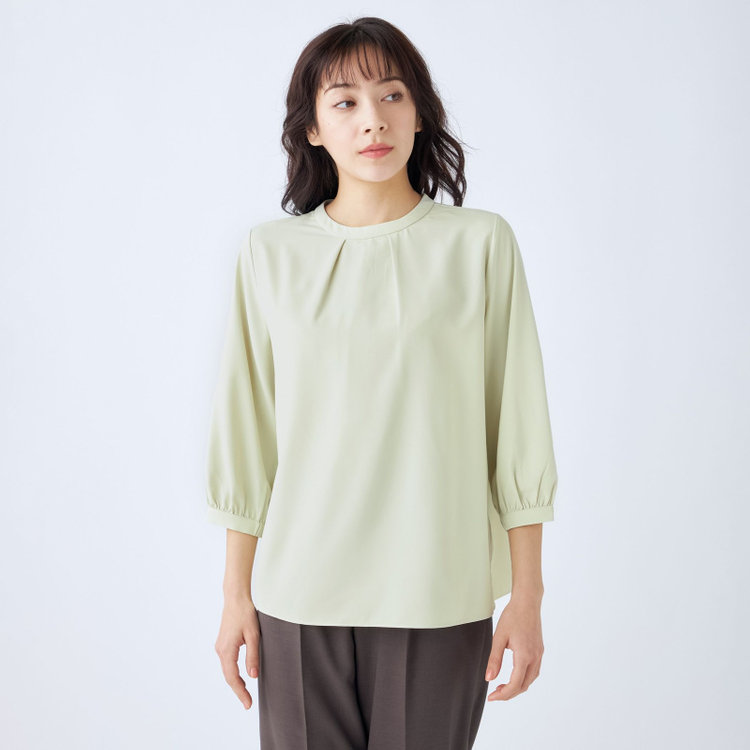 シルバーライン 【SL/7分袖】タイ付き2WAYプルオーバー/グリーン/「ウォッシャブル可能」「2WAYストレッチ」「防シワ」「UV加工」「接触冷感」「透け軽減」 緑中間