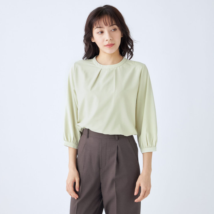 シルバーライン 【SILVER LINE/7分袖】タイ付き2WAYプルオーバー/グリーン/「ウォッシャブル可能」「2WAYストレッチ」「防シワ」「UV加工」「接触冷感」「透け軽減」 緑中間