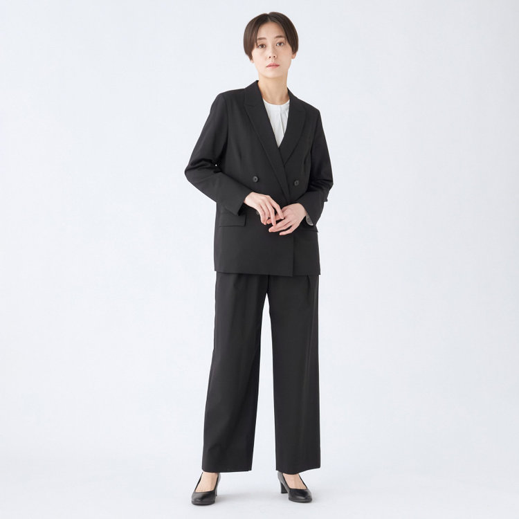 シルバーライン 【SL】【年間】ワイドパンツ/ブラック/ウォッシャブル/裾上げ済仕様 黒