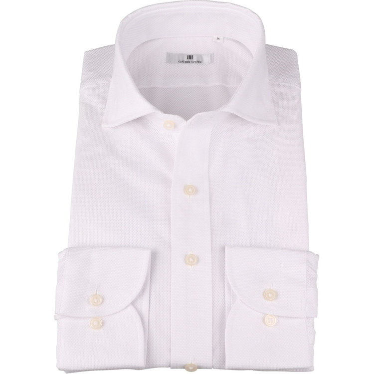 スーツセレクト 【CLASSICO TAPERED】ホリゾンタルワイドドレスワイシャツ/ホワイト×レノクロス(からみ織り) ホワイト系(白)
