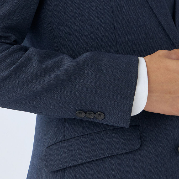 ブラックライン 【SLIM TAPERED_2】【秋冬】2釦シングルスリーピーススーツ 0タック/ネイビー×シャドーストライプ/ウエストシャーリング/4S SUSTAINABILITY&ECOLOGY FABRIC/※パンツ裾上げ済仕様 紺濃色