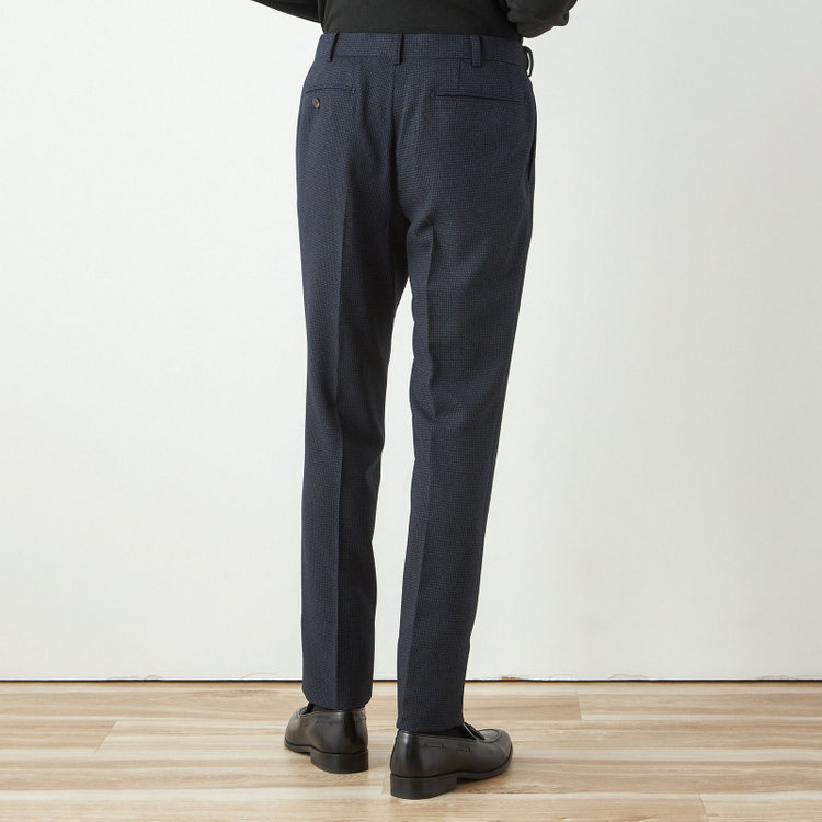 シルバーライン 【CLASSICO TAPERED】【秋冬】コーディネートパンツ付き/2釦シングルスーツ 1タック/ネイビー×ハウンドトゥース+グレーソリッドパンツ/ウエストムーブ/4S SUSTAINABILITY&ECOLOGY FABRIC/※パンツ裾上げ済仕様 青中間