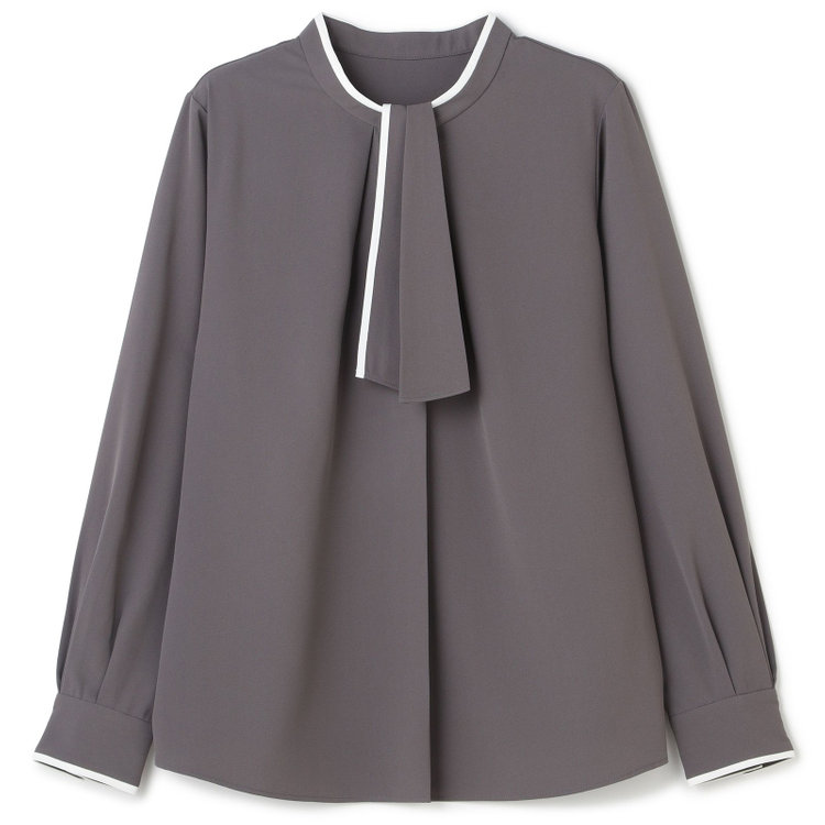 シルバーライン 【SL/長袖】ボウタイ取り外し2WAYプルオーバー/グレー＋ホワイト/「ウォッシャブル」「ストレッチ」「防シワ」「UV加工」「静電気防止」 グレー濃色