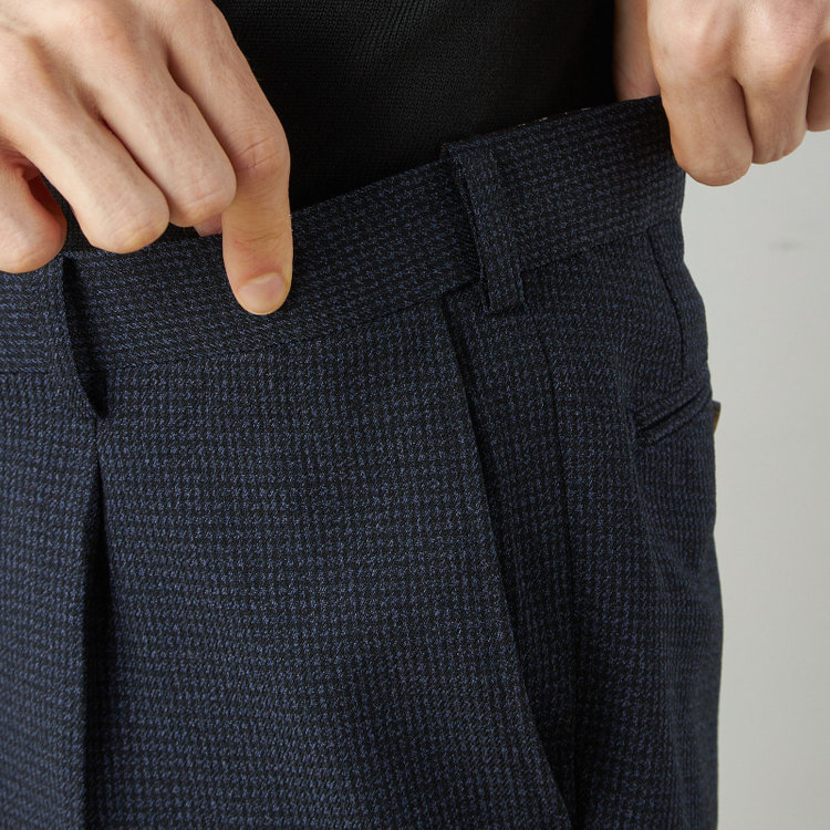 シルバーライン 【CLASSICO TAPERED】【秋冬】コーディネートパンツ付き/2釦シングルスーツ 1タック/ネイビー×ハウンドトゥース+グレーソリッドパンツ/ウエストムーブ/4S SUSTAINABILITY&ECOLOGY FABRIC/※パンツ裾上げ済仕様 青中間