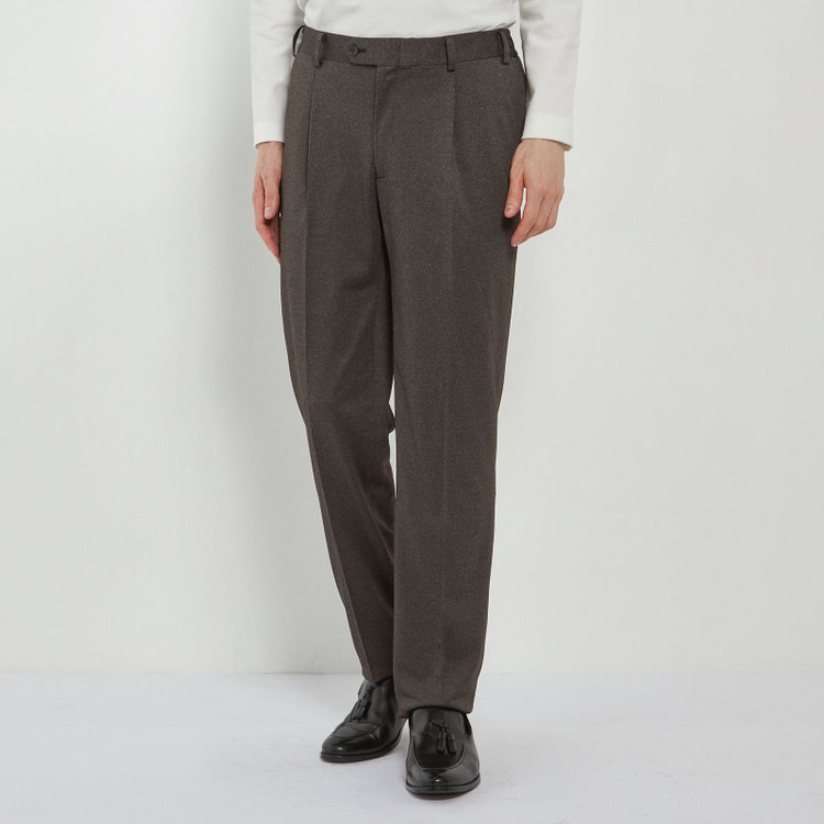 シルバーライン 【CLASSICO TAPERED】【春夏】1タックテーパードパンツ/ブラウン/ウエストシャーリング/4S SUSTAINABILITY&ECOLOGY FABRIC/※裾上げ必要 茶濃色