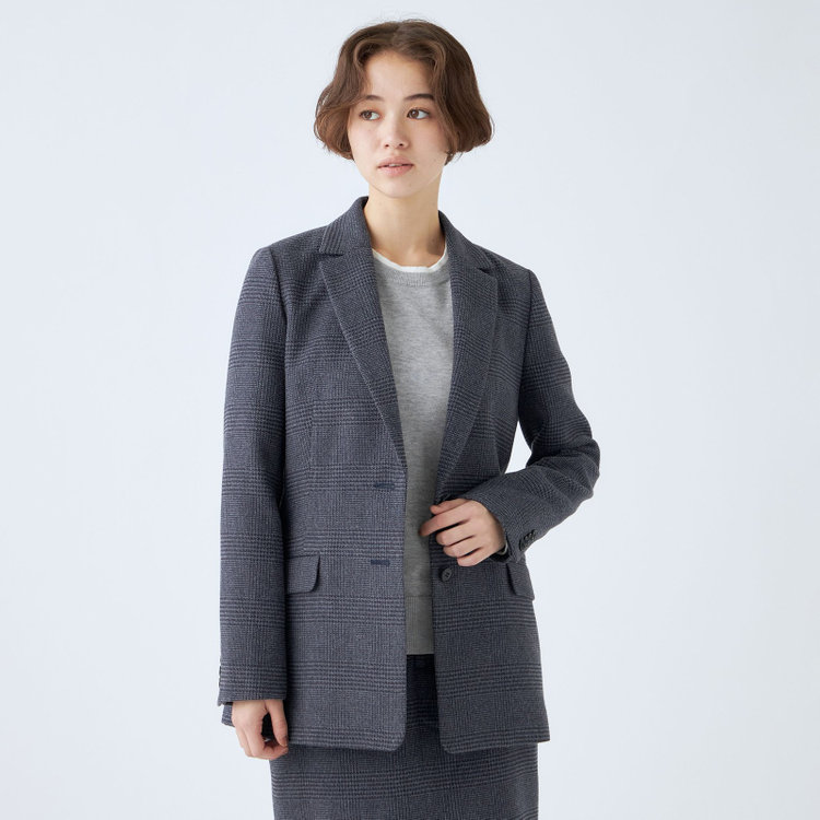 シルバーライン 【SL】【秋冬】2釦シングルスカートスーツ/ブルー＆ネイビー×グレンチェック/ウォッシャブル 紺淡色