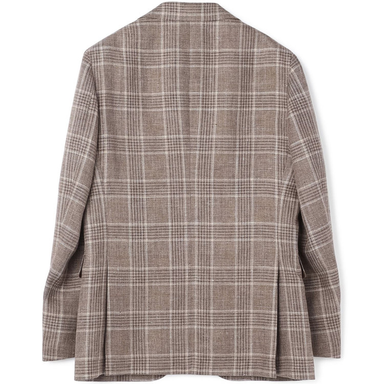 シルバーライン 【CLASSICO TAPERED】【春夏】リネンウールワイドラペル3釦段返りジャケット/ブラウン×チェック/DRAGO lanificio in billa fabric made in italy 茶淡色