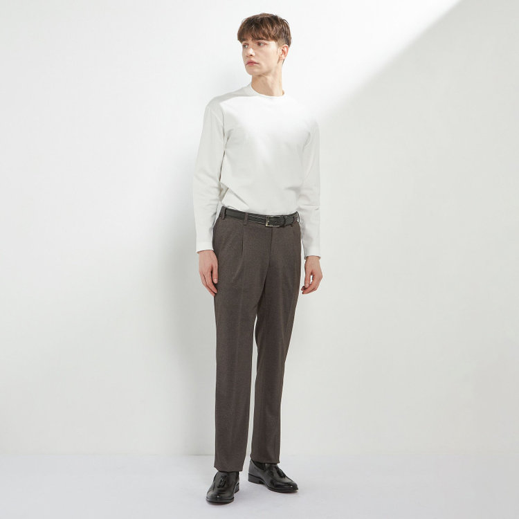 シルバーライン 【CLASSICO TAPERED】【春夏】1タックテーパードパンツ/ブラウン/ウエストシャーリング/4S SUSTAINABILITY&ECOLOGY FABRIC/※裾上げ必要 茶濃色