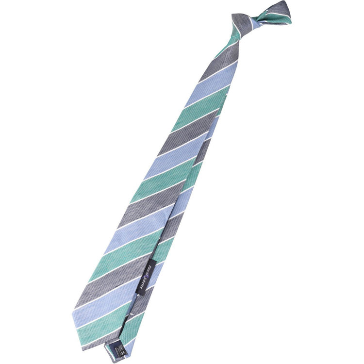 ブラックライン 【発送在庫あり】【BL】リネンシルクコットンストライプネクタイ 7.5cm幅/グリーン×ネイビー×ブルー/Finest fabrics by COMO ITALY グリーン系(緑)