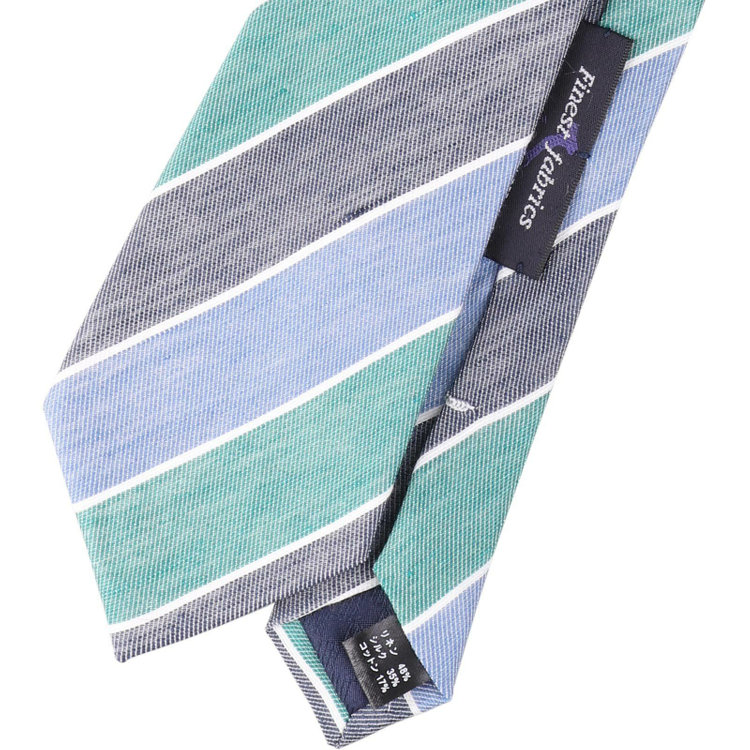 ブラックライン 【発送在庫あり】【BL】リネンシルクコットンストライプネクタイ 7.5cm幅/グリーン×ネイビー×ブルー/Finest fabrics by COMO ITALY グリーン系(緑)