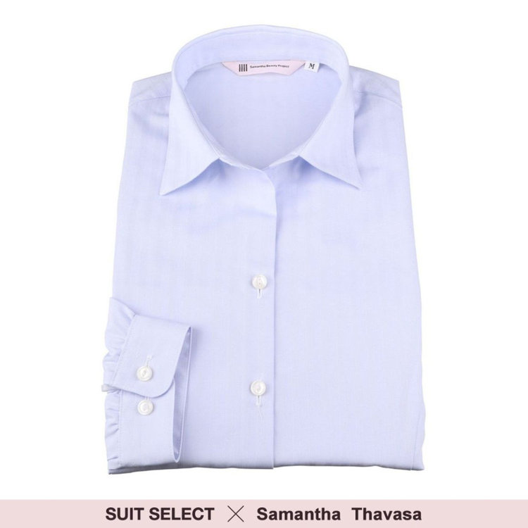 SUIT SELECT　アウトレット 【WEB限定/OUTLET/汚れ・キズ等有】【SUIT SELECT×Samantha Thavasa】リボン&フリル取り外しスキッパー/ブルー×ドビーストライプ/形態安定 ブルー系(青)
