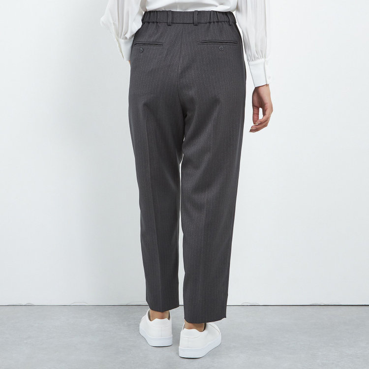 シルバーライン 【SILVER LINE】【年間】1釦シングルパンツスーツ/グレー×ストライプ/ウエストシャーリング/ウォッシャブル/※パンツ裾上げ済仕様 グレー中間