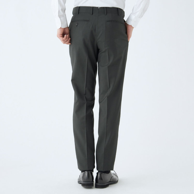 シルバーライン 【発送在庫あり】【CLASSICO TAPERED】【春夏】3釦段返りシングルスーツ 2タック/カーキ×シャドーストライプ/パッチポケット/ウエストムーブ仕様/MARZOTTO/※パンツ裾直し必要 緑中間