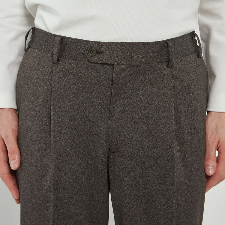 シルバーライン 【CLASSICO TAPERED】【春夏】1タックテーパードパンツ/ブラウン/ウエストシャーリング/4S SUSTAINABILITY&ECOLOGY FABRIC/※裾上げ必要 茶濃色