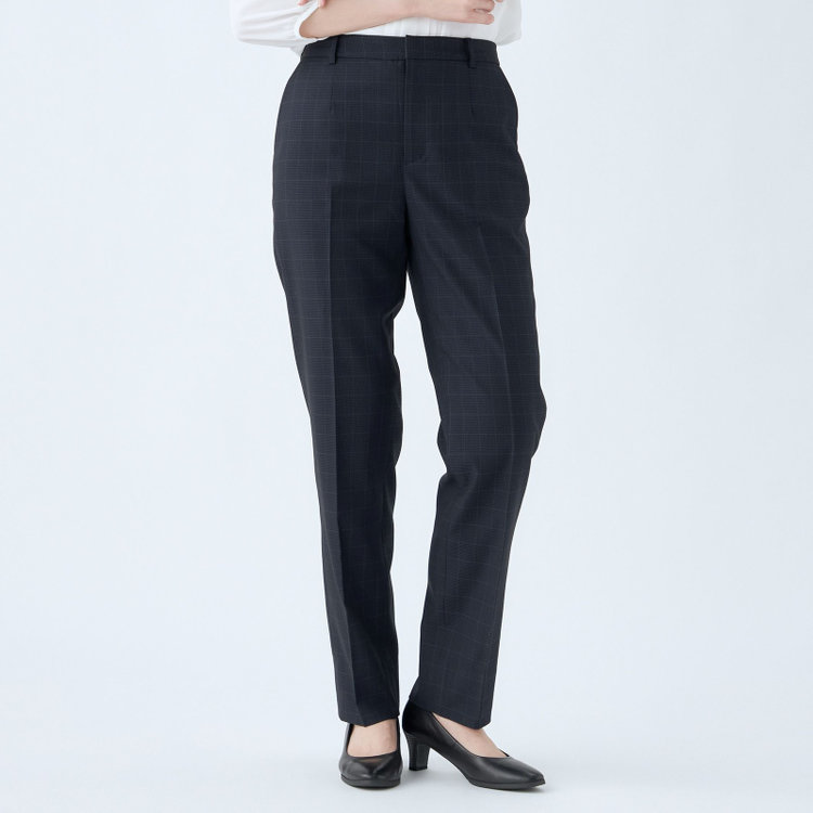 シルバーライン 【SL】【年間】1釦シングル 2Way スカート&パンツスーツ/ネイビー×チェック/ウエストシャーリング仕様/ウォッシャブル/※パンツ裾上げ済仕様 紺中間