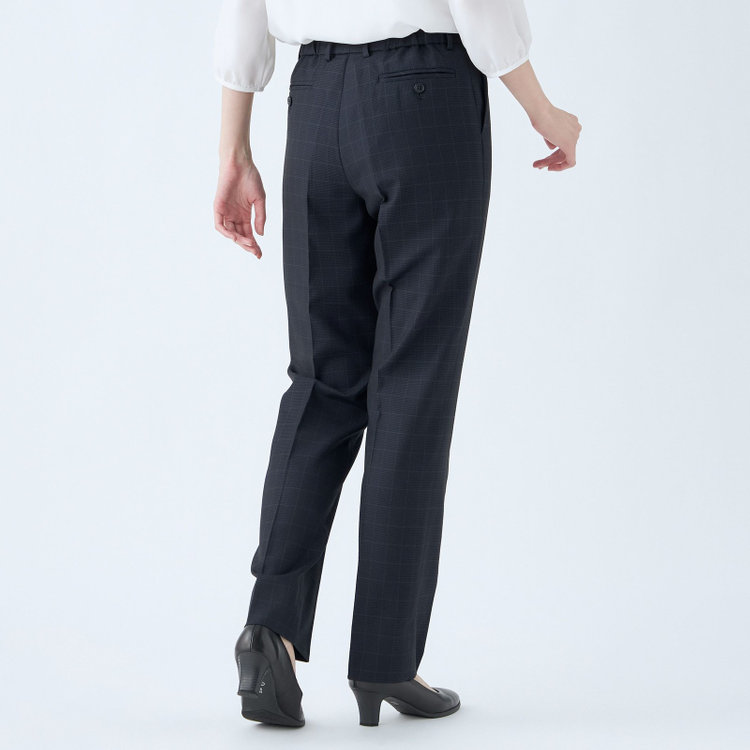 シルバーライン 【SL】【年間】1釦シングル 2Way スカート&パンツスーツ/ネイビー×チェック/ウエストシャーリング仕様/ウォッシャブル/※パンツ裾上げ済仕様 紺中間