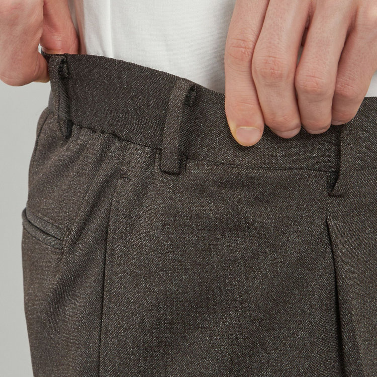 シルバーライン 【CLASSICO TAPERED】【春夏】1タックテーパードパンツ/ブラウン/ウエストシャーリング/4S SUSTAINABILITY&ECOLOGY FABRIC/※裾上げ必要 茶濃色