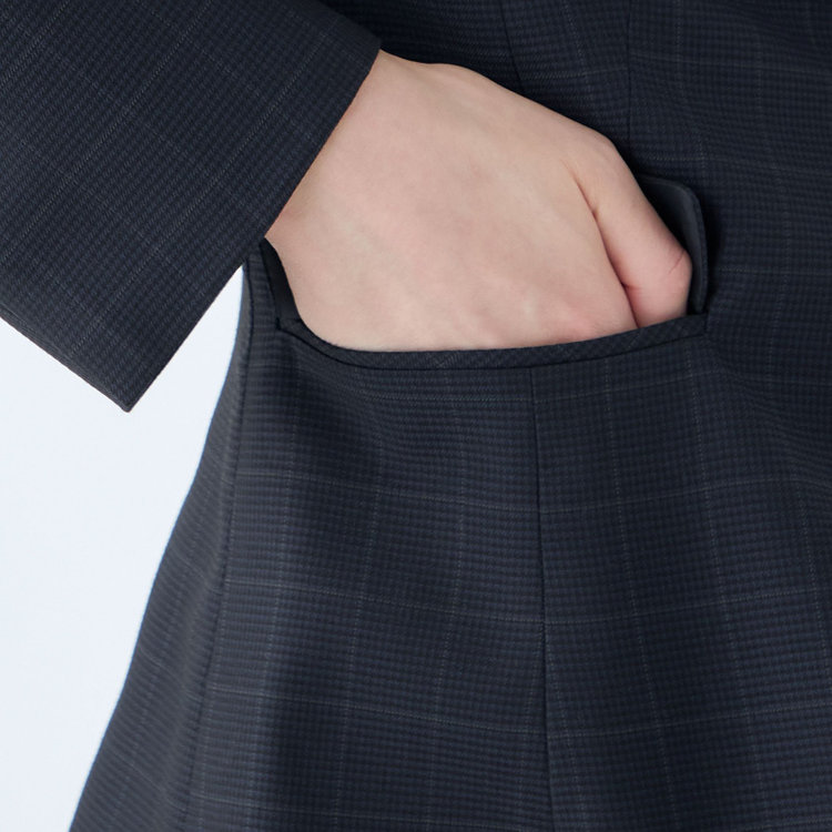 シルバーライン 【SL】【年間】1釦シングル 2Way スカート&パンツスーツ/ネイビー×チェック/ウエストシャーリング仕様/ウォッシャブル/※パンツ裾上げ済仕様 紺中間