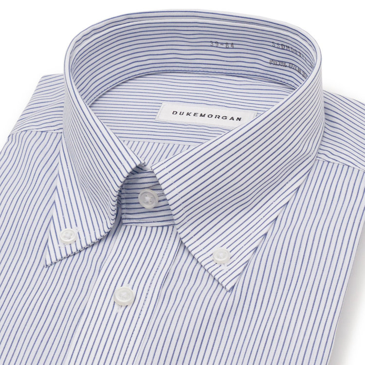 ソノタ 【発送在庫あり】【形態安定】ボタンダウンワイシャツ/ホワイト×ネイビーストライプ 青濃色