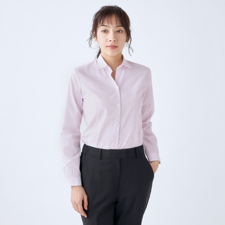 ソノタ 【SUIT SELECT×Samantha Thavasa】【長袖】リボン&フリル取り外しスキッパー/ピンク×ドビーストライプ 赤淡色