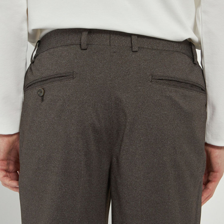 シルバーライン 【CLASSICO TAPERED】【春夏】1タックテーパードパンツ/ブラウン/ウエストシャーリング/4S SUSTAINABILITY&ECOLOGY FABRIC/※裾上げ必要 茶濃色