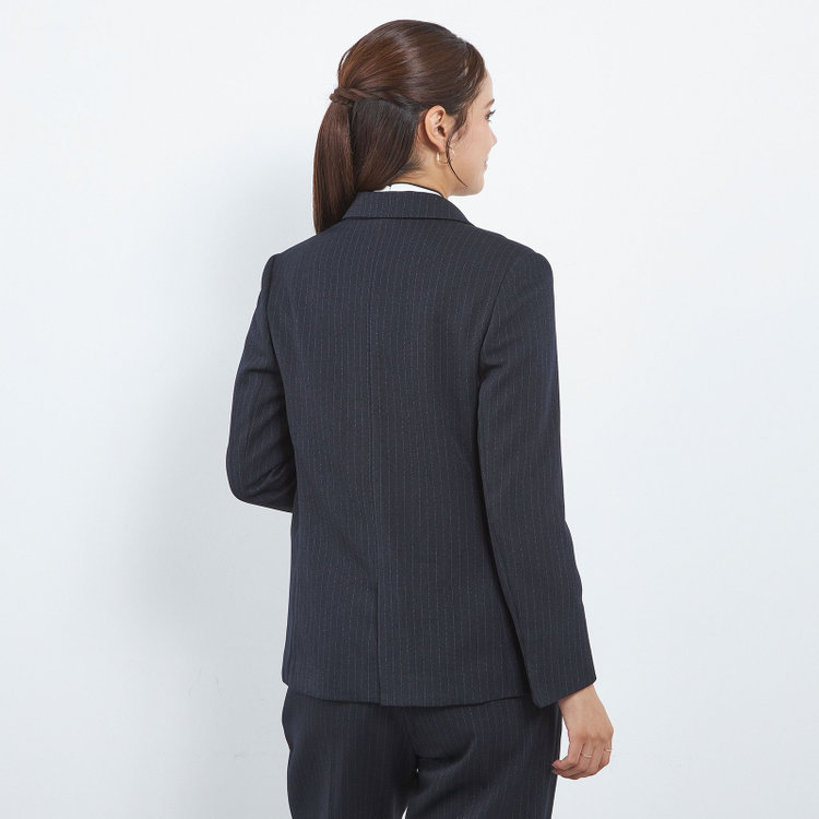 シルバーライン 【SILVER LINE】【年間】1釦シングルパンツスーツ/ネイビー×ストライプ/ウエストシャーリング/ウォッシャブル/※パンツ裾上げ済仕様 紺中間