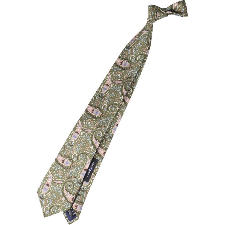 ブラックライン 【発送在庫あり】【SL】コットンシルクペイズリーネクタイ 8.5cm幅/グリーン×ベージュ/Finest fabrics by COMO ITALY グリーン系(緑)