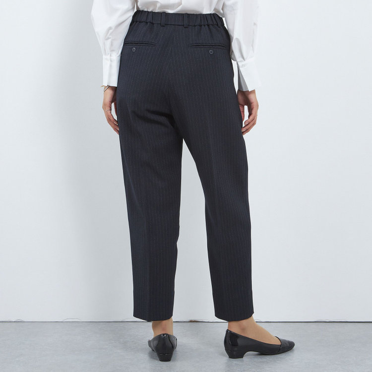 シルバーライン 【SILVER LINE】【年間】1釦シングルパンツスーツ/ネイビー×ストライプ/ウエストシャーリング/ウォッシャブル/※パンツ裾上げ済仕様 紺中間